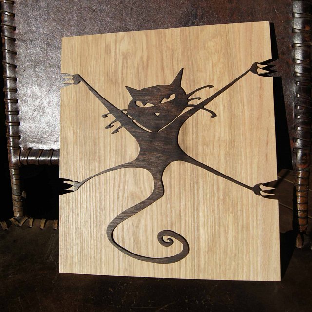 Crazy Cat wood Relief